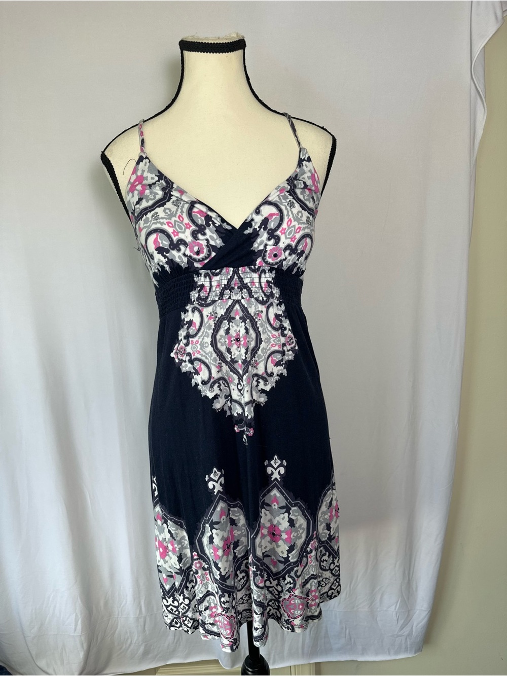 INC International Concepts Navy Floral Spaghetti Strap Top